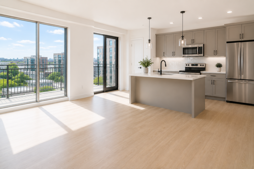Bright empty apartment interior prepared with move in cleaning service in Austin TX